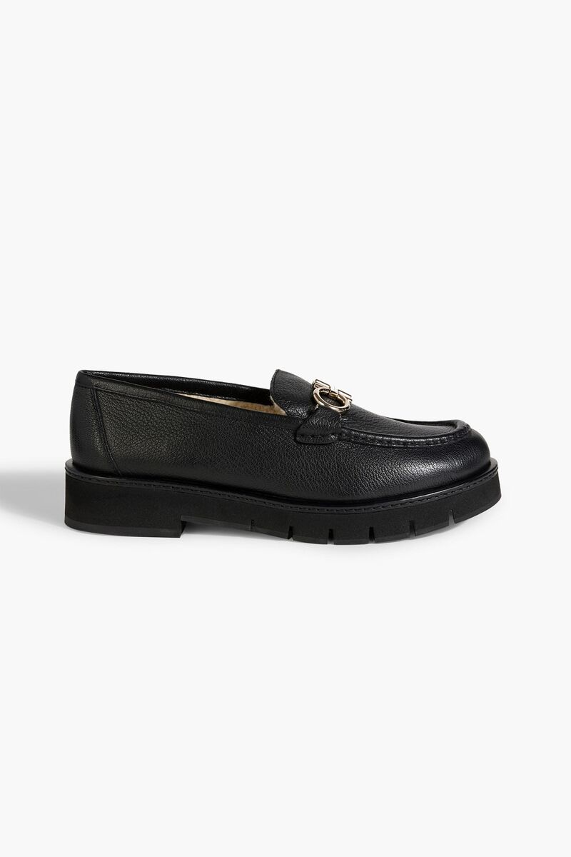 Ferragamo - Rolo embellished textured-leather loafers - Black - US 9