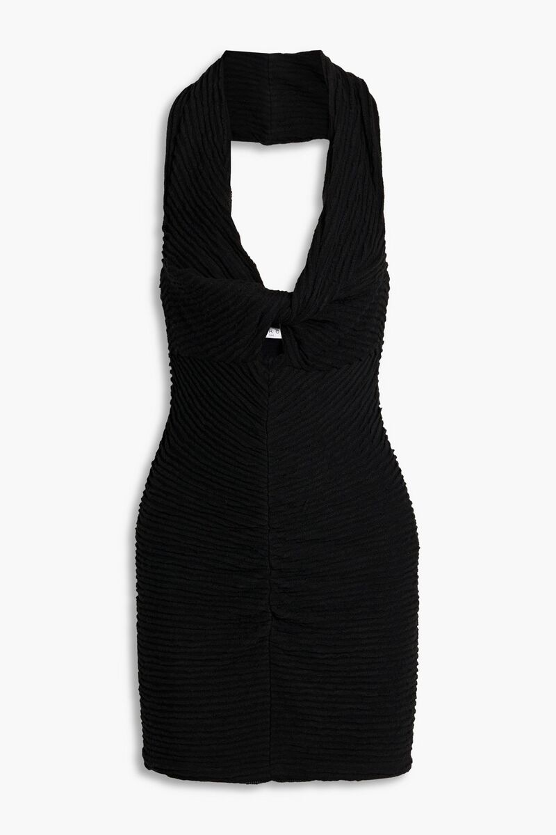 IRO - Oxanne twist-front ribbed-knit mini halterneck dress - Black - FR 38
