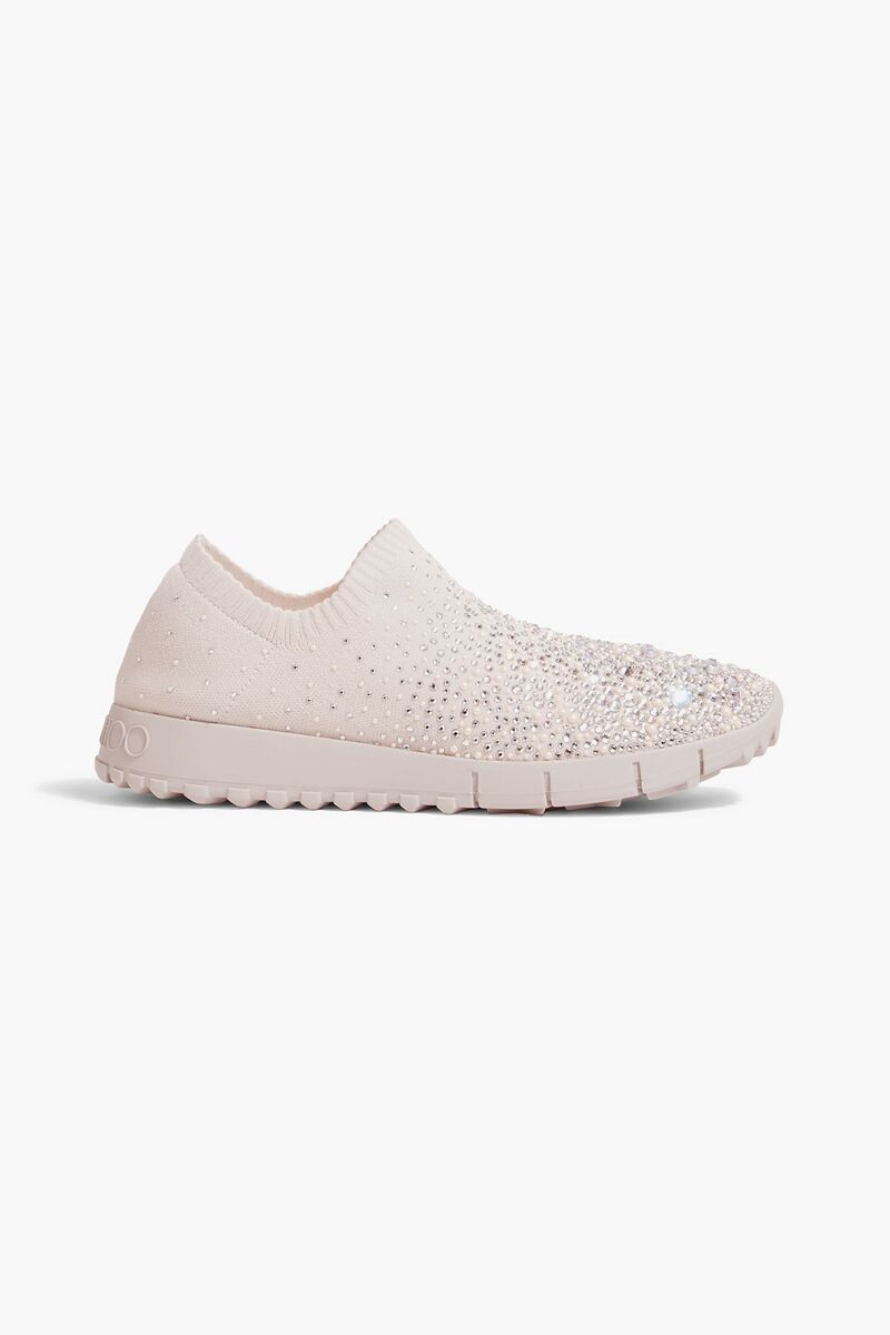 Jimmy Choo - Verona embellished stretch-knit slip-on sneakers - Gray - EU 36.5