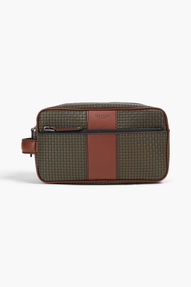 Serapian - Leather-trimmed embossed coated-canvas wash bag - Green - OneSize