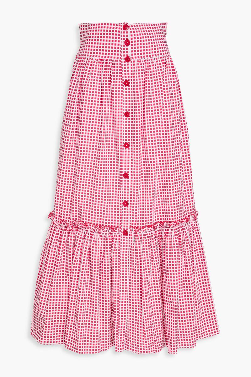 LORETTA CAPONI - Tecla checked cotton maxi skirt - Red - S