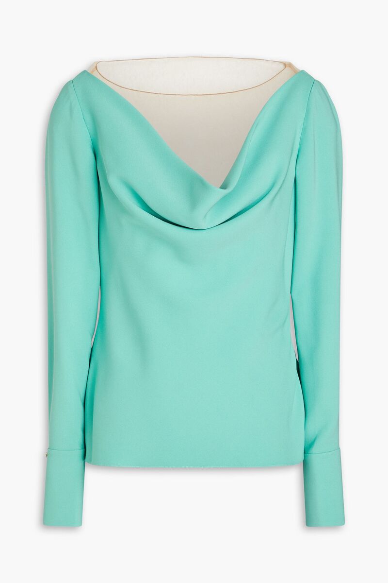 Oscar de la Renta - Tulle-paneled draped silk-blend crepe blouse - Green - US 10