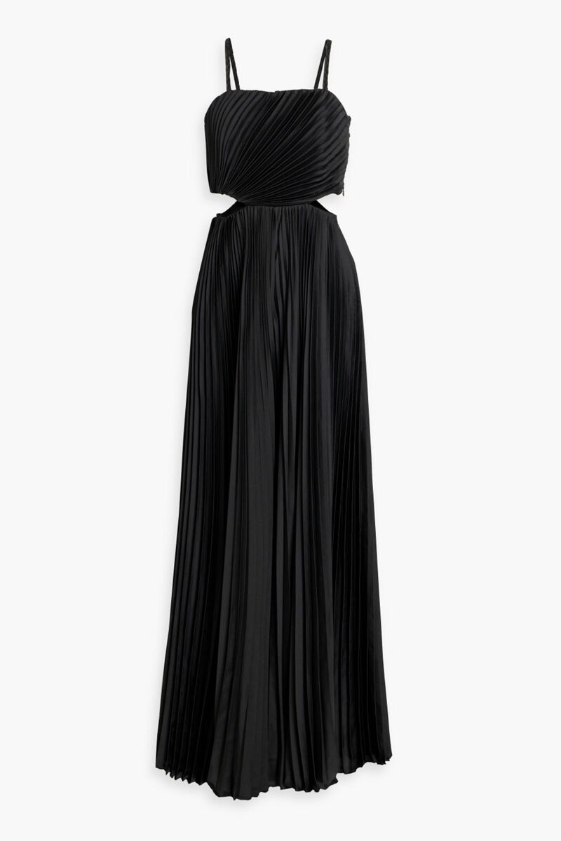 Alice Olivia - Powell cutout pleated satin wide-leg jumpsuit - Black - US 0