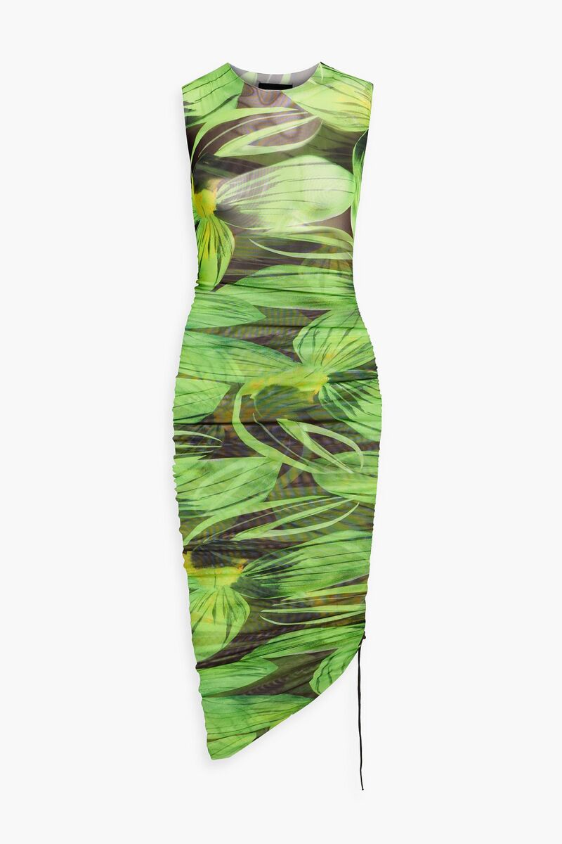 Louisa Ballou - Asymmetric printed stretch-mesh dress - Green - L