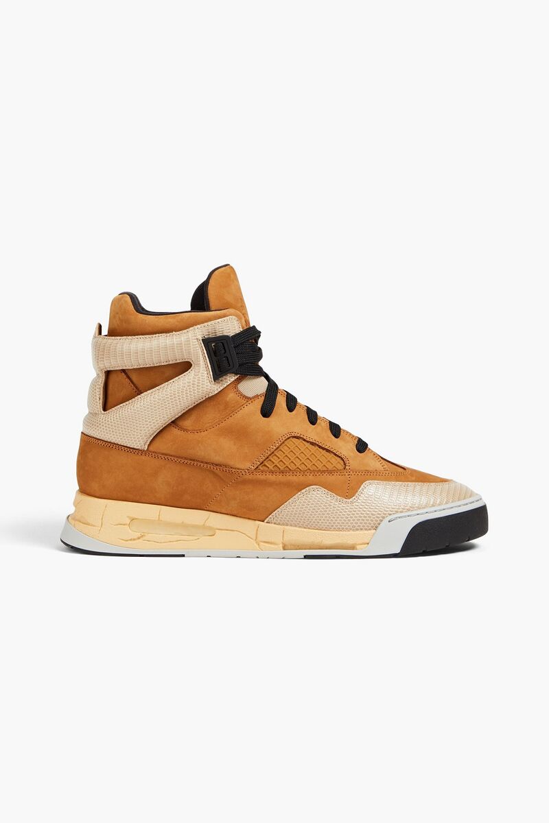 Maison Margiela - Lizard-effect leather, nubuck and mesh high-top sneakers - Brown - EU 40