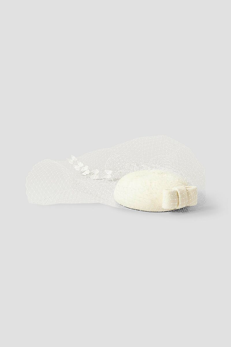 MERVE BAYINDIR - Azaela bow-detailed satin and tulle-trimmed wool-blend hat - White - OneSize