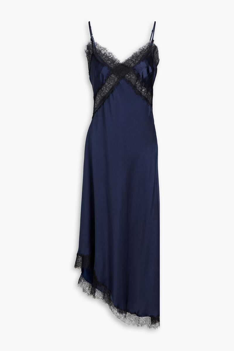 Nicholas - Lace-trimmed silk-blend satin midi dress - Blue - US 2