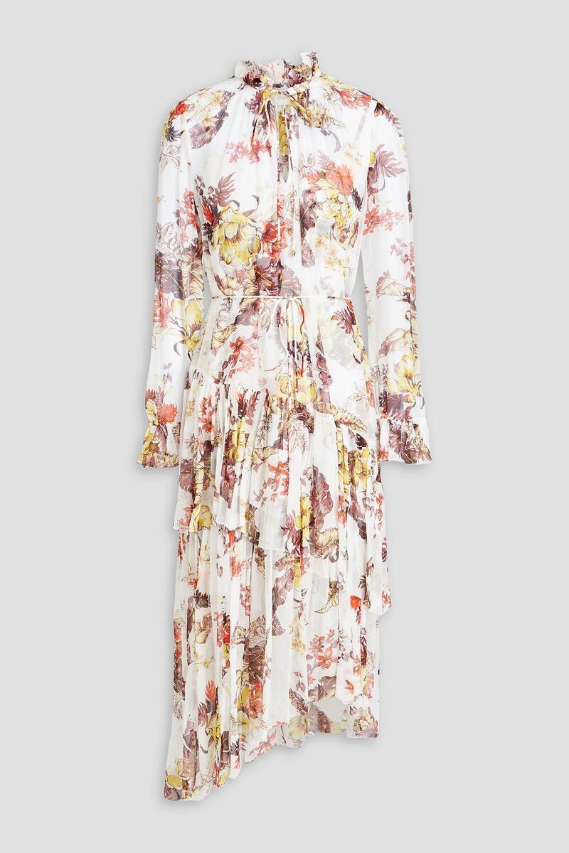 Zimmermann - Tiered printed crepon midi dress - White - 00