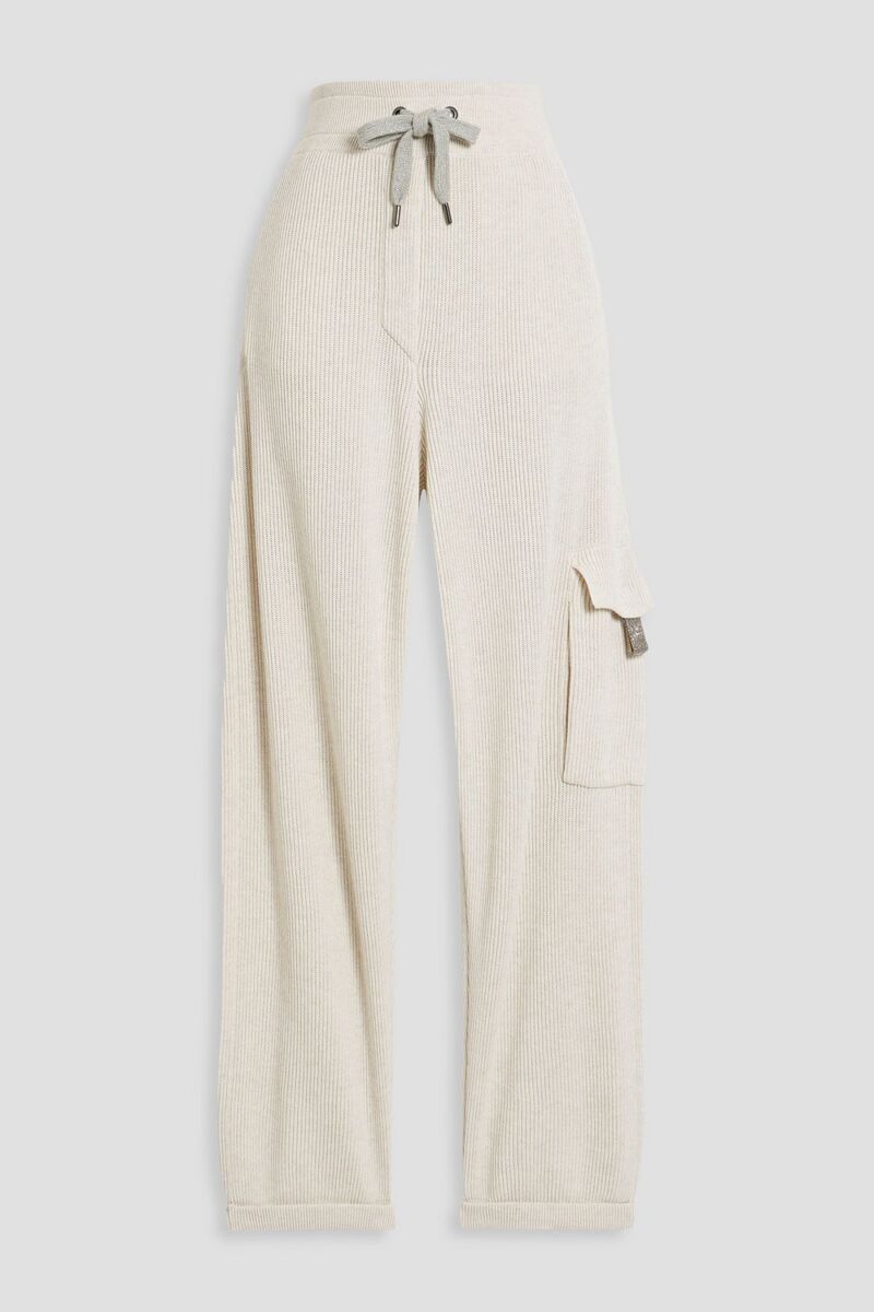 Brunello Cucinelli - Bead-embellished cotton track pants - White - L