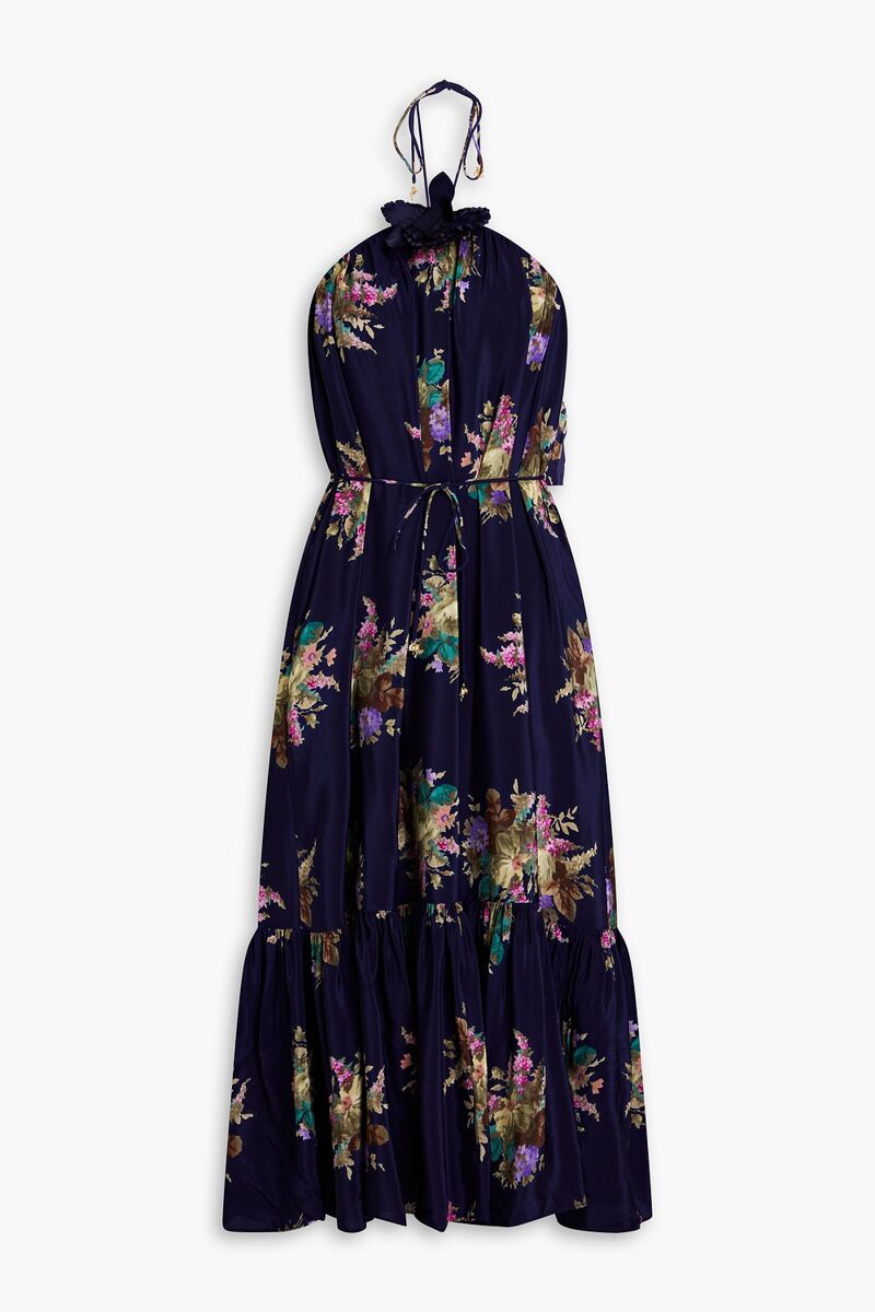 Zimmermann - Floral-print silk-crepe de chine halterneck midi dress - Blue - 00