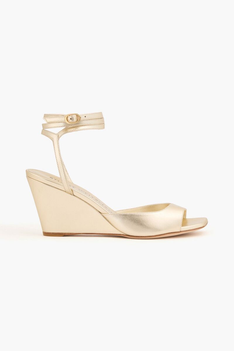 Stuart Weitzman - Tia 85 metallic leather wedge sandals - Metallic - EU 40.5