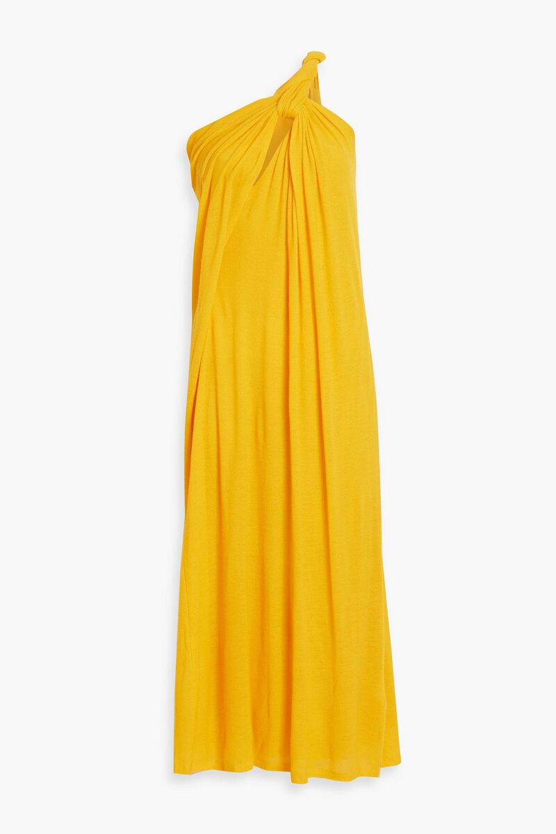 Chloé - One-shoulder knotted pleated wool gown - Yellow - FR 44