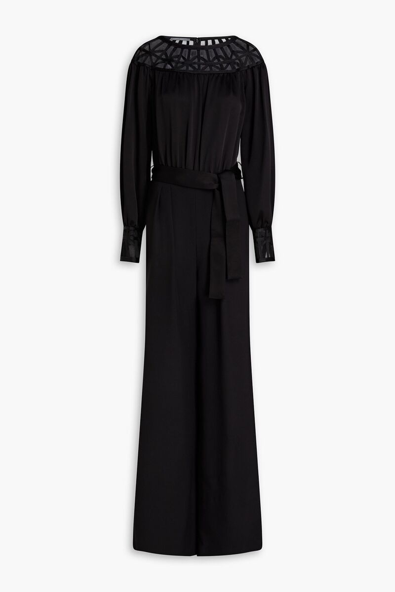 Alberta Ferretti - Organza-trimmed satin-crepe wide-leg jumpsuit - Black - IT 36
