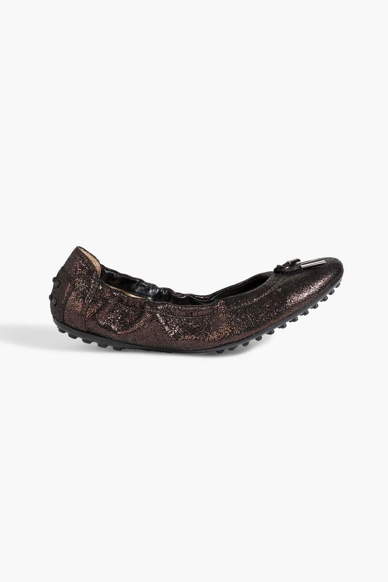 Tod's - Dee metallic brushed-leather ballet flats - Brown - EU 37