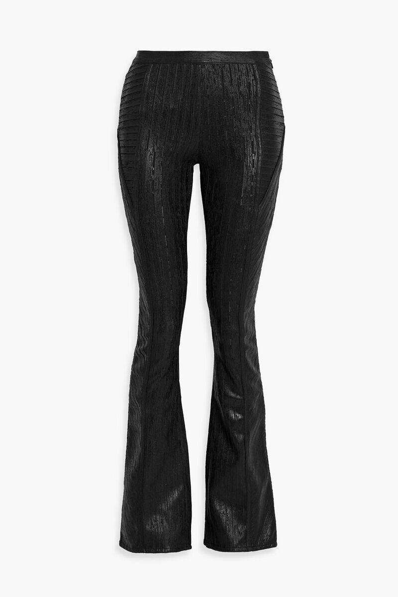 Retrofête - Lana metallic ribbed-knit flared pants - Black - XS