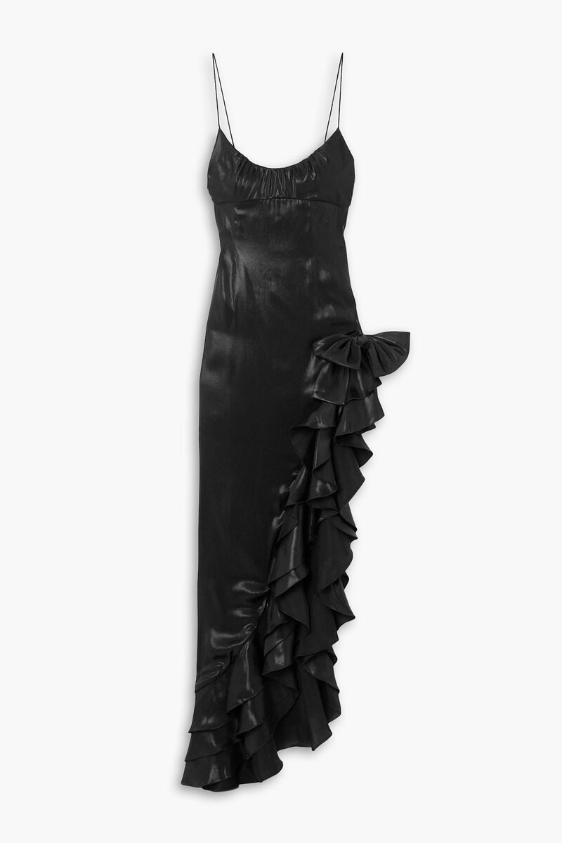Alessandra Rich - Asymmetric ruffled satin midi dress - Black - IT 44