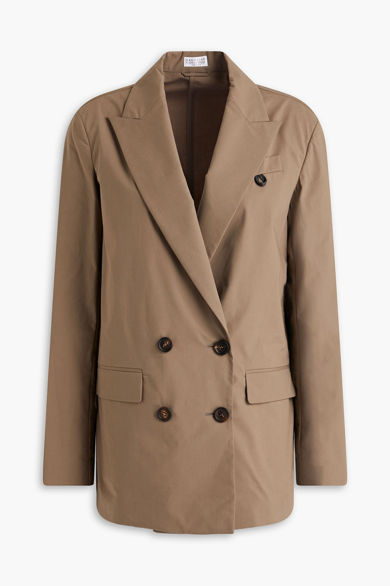 Brunello Cucinelli - Double-breasted bead-embellished cotton-blend poplin blazer - Neutral - IT 50