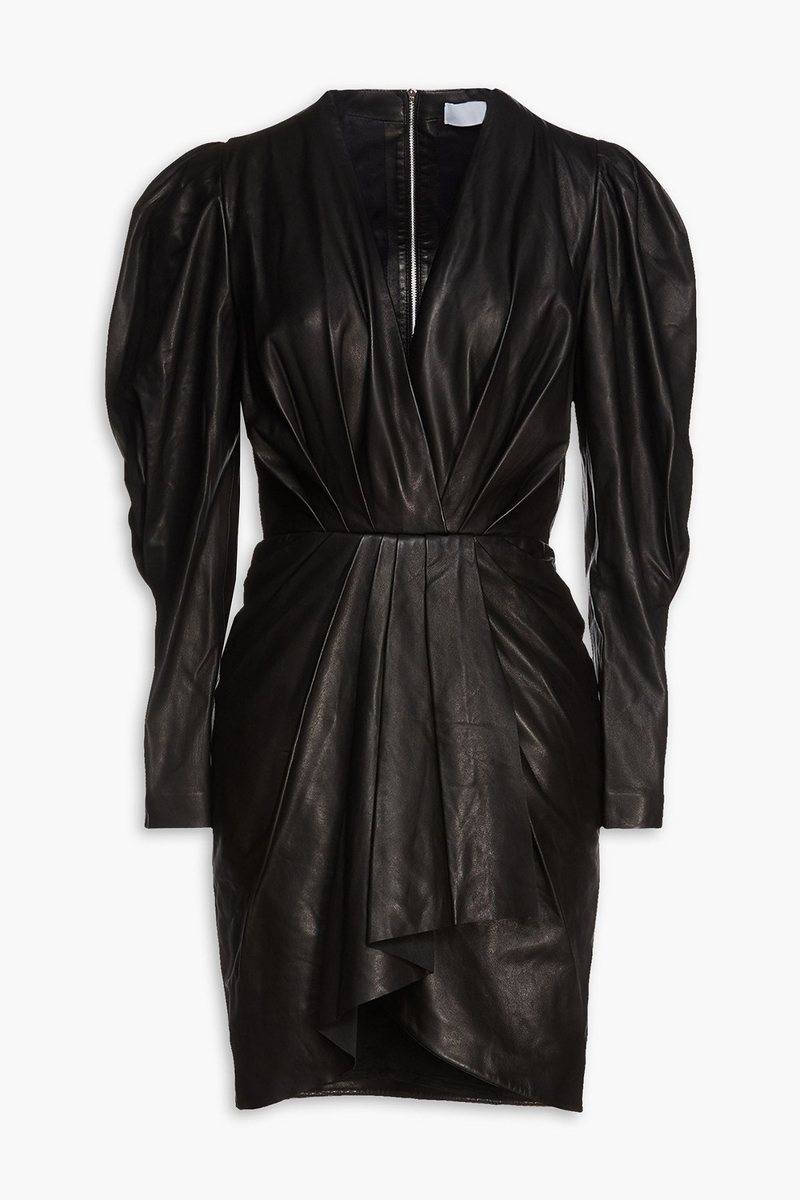 IRO - Sumai wrap-effect pleated leather mini dress - Black - FR 34