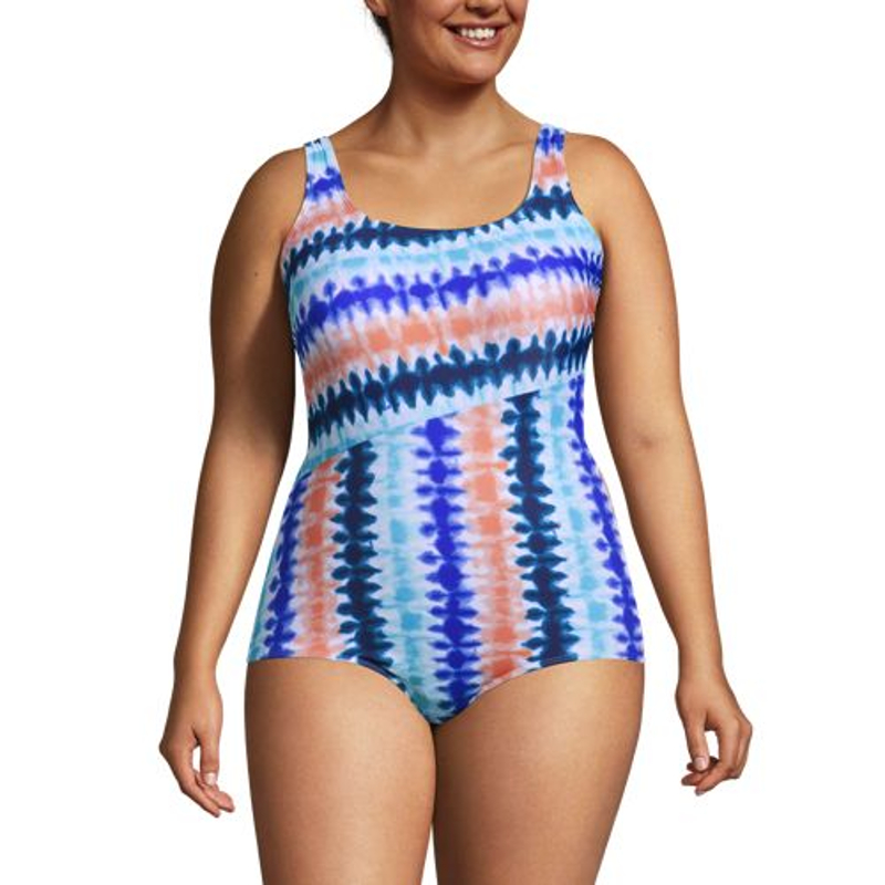 Chlorine Resistant Tugless Swimsuit, Women, size: 24, plus, Blue, Nylon-blend, by Lands' End