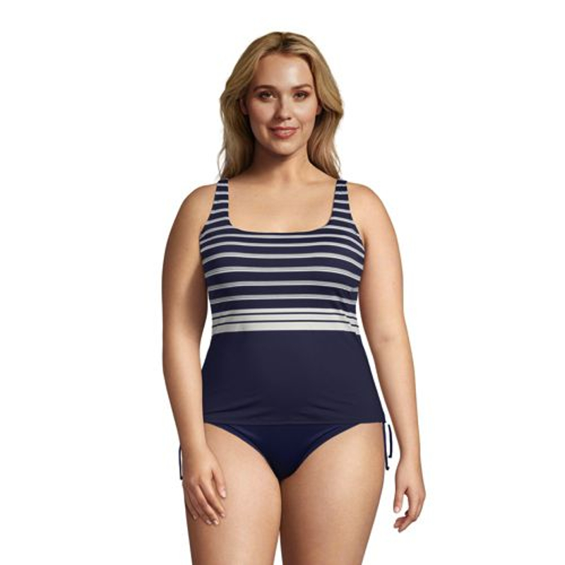 Beach Living Chlorine Resistant Tankini Top, Pattern, Women, size: 26, plus, Blue, Nylon-blend, by Lands' End