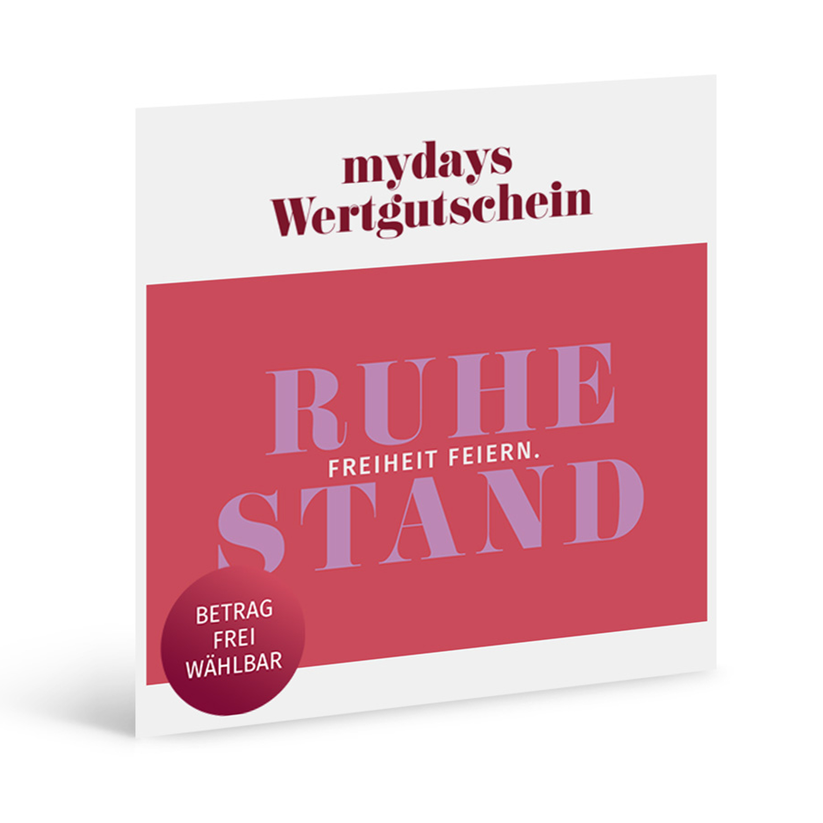 Flexibles Geschenk Rente (Freiheit Feiern), mydays Erlebnisgutschein, als PDF ausdruckbar oder Versand mit Geschenkverpackung