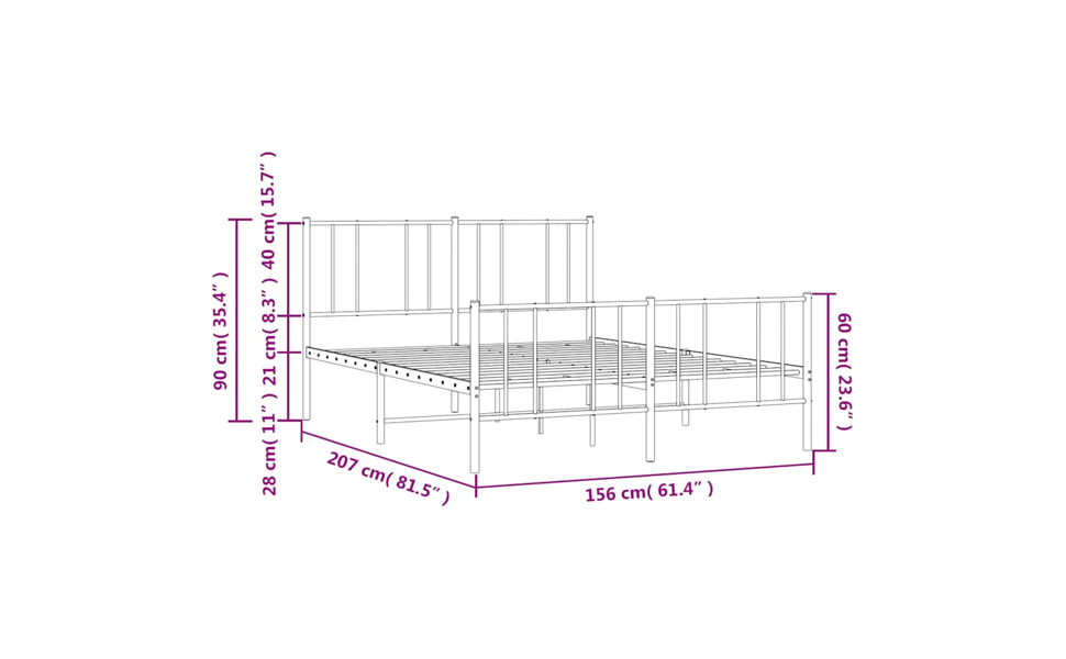 Metal Bed Frame with Headboard Single Double Queen King Size Bed Base vidaXL - Picture 8 of 29