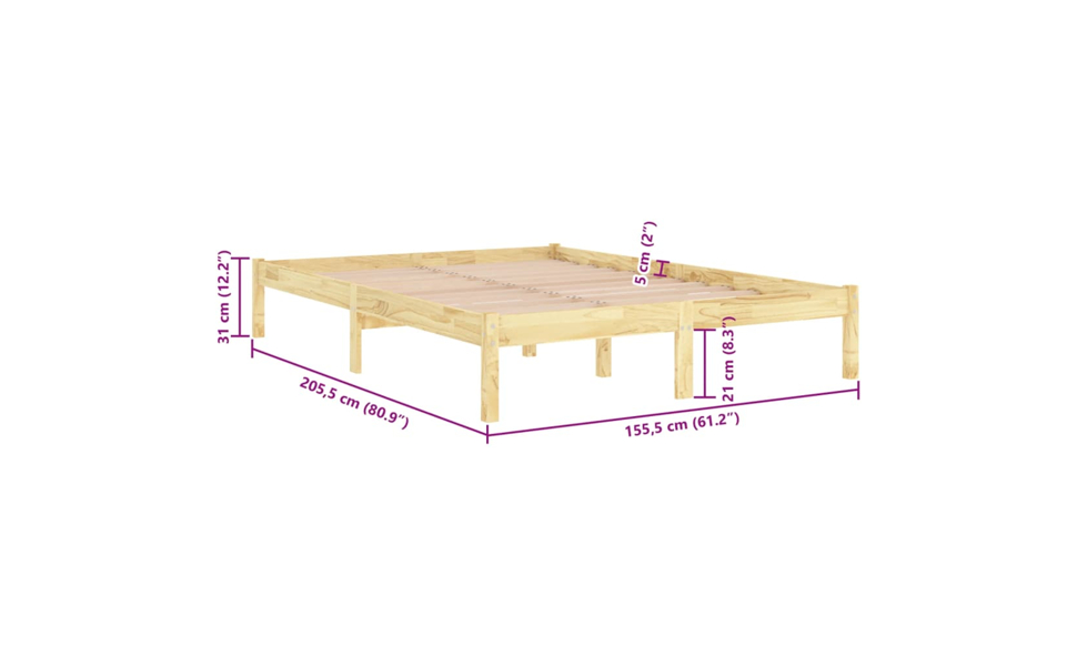 Bed Frame Slatted Mattress Base Bedstead Platform Bedroom Solid Wood vidaXL - Picture 30 of 49