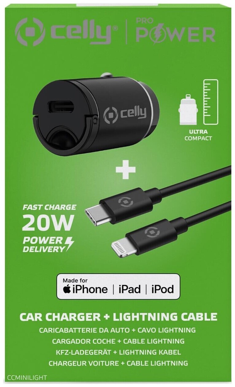 Image of Celly Usb-C Autoladegerät mit Usb-C zu Lightning Kabel 20W