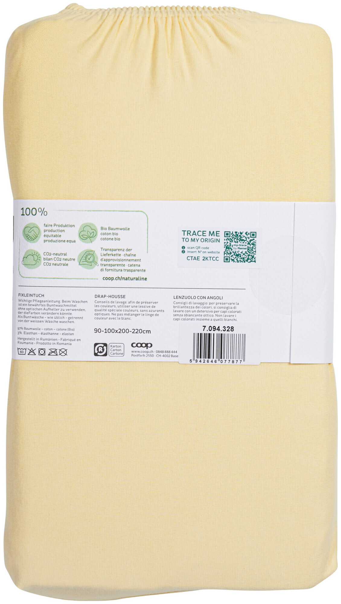 Image of Naturaline Textil Bio Fixl. Jersey EA 90x200 hellgelb