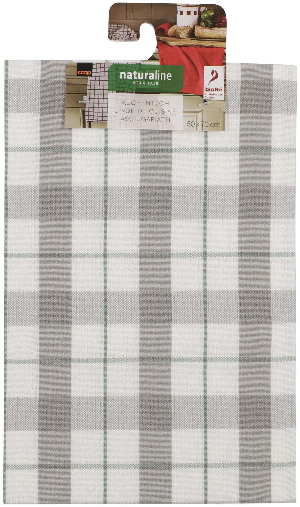 Naturaline Textil Naturaline Linge de cuisine vert gris à carreaux 50x70cm