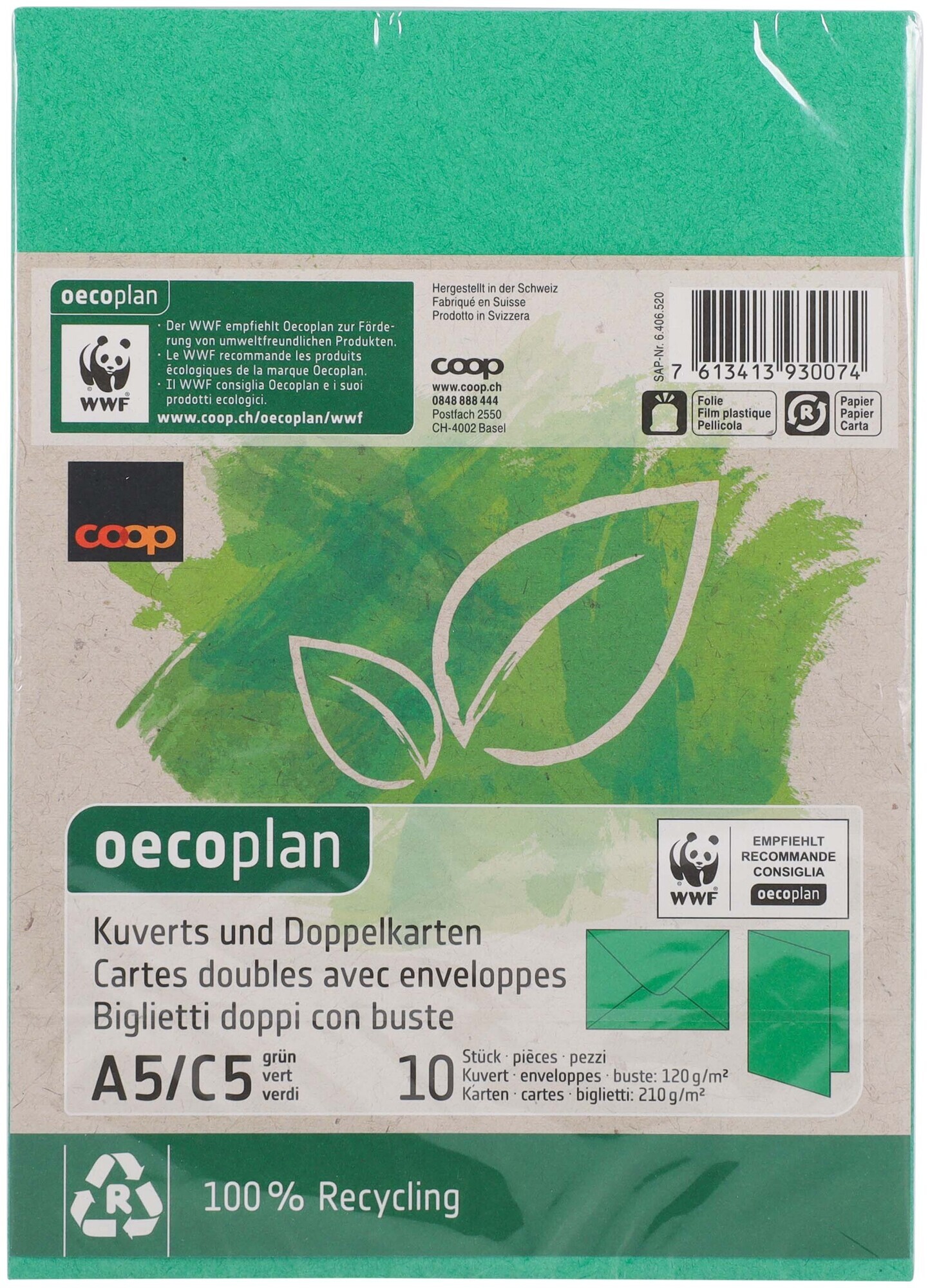 Image of Oecoplan Kuverts und Doppelkarten A5/C5 grün 10/10 Stk.