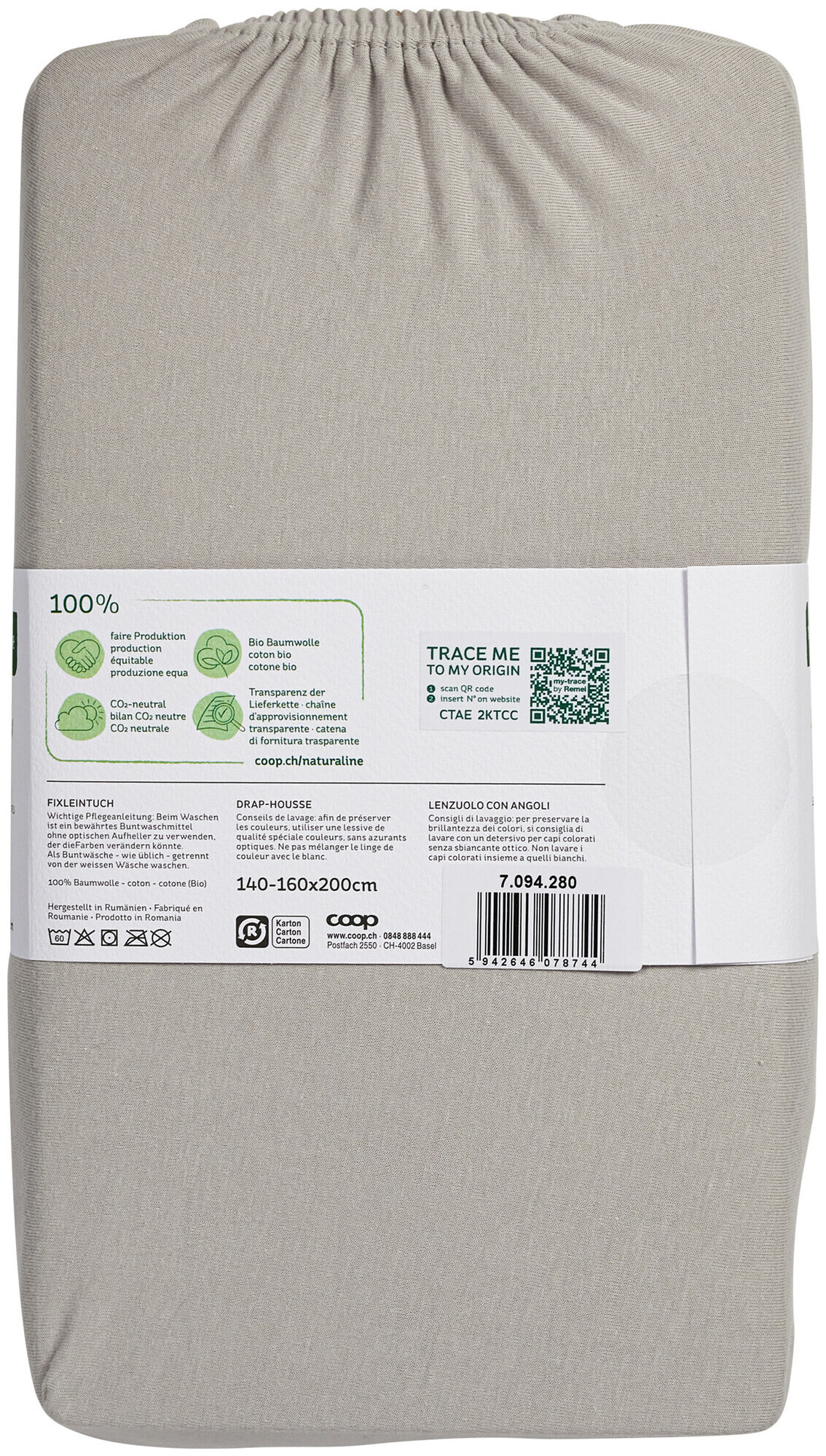 Image of Naturaline Textil Bio Fixl. Jersey 160x200 silber