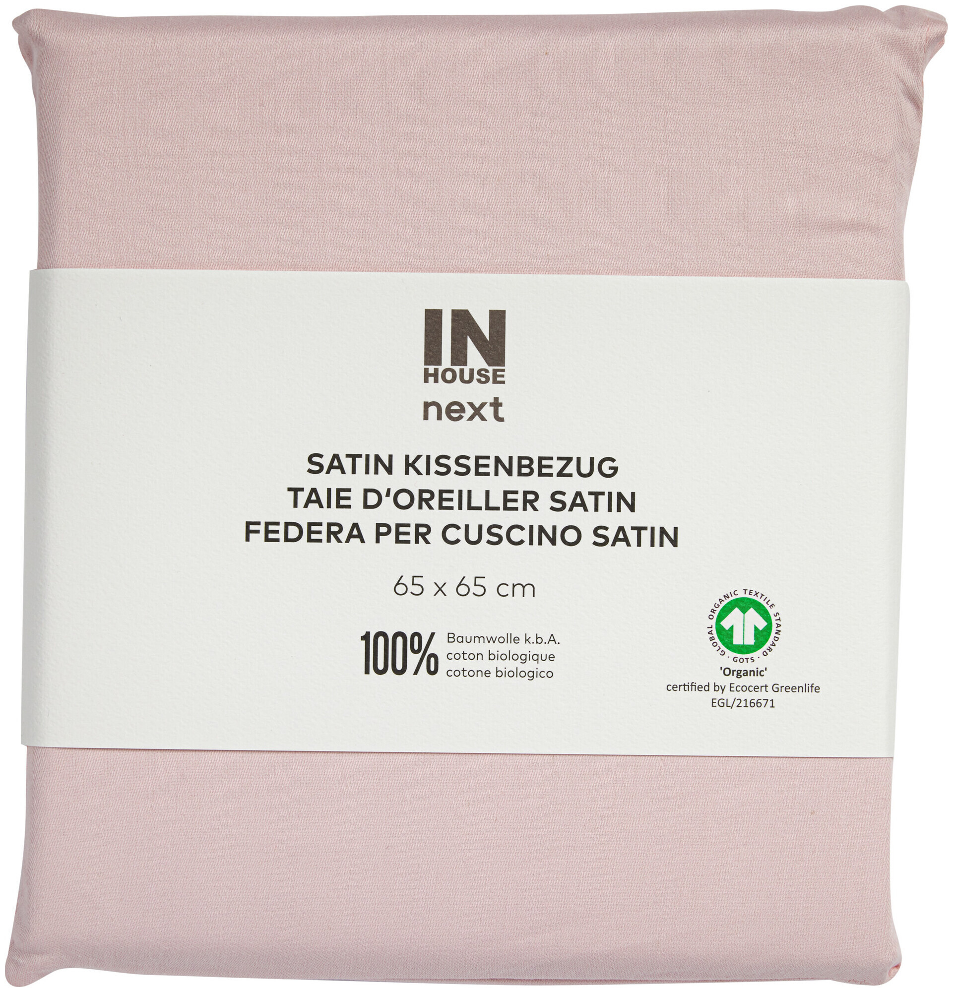 Image of Inhouse Kissen Gots Satin 65x65 rosa