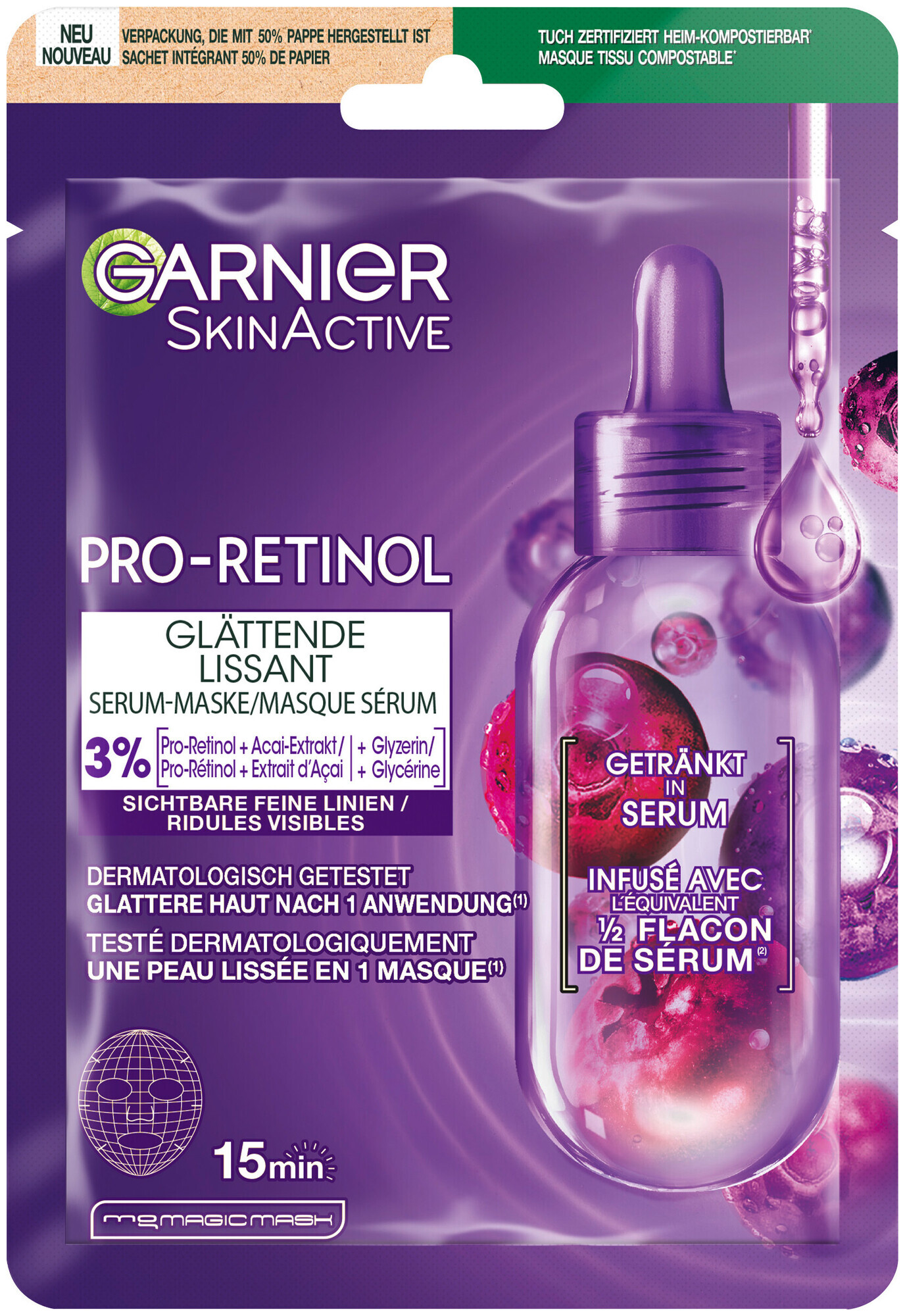 Image of Garnier SkinActive Pro-Retinol Glättende Serum-Maske, 22.0g