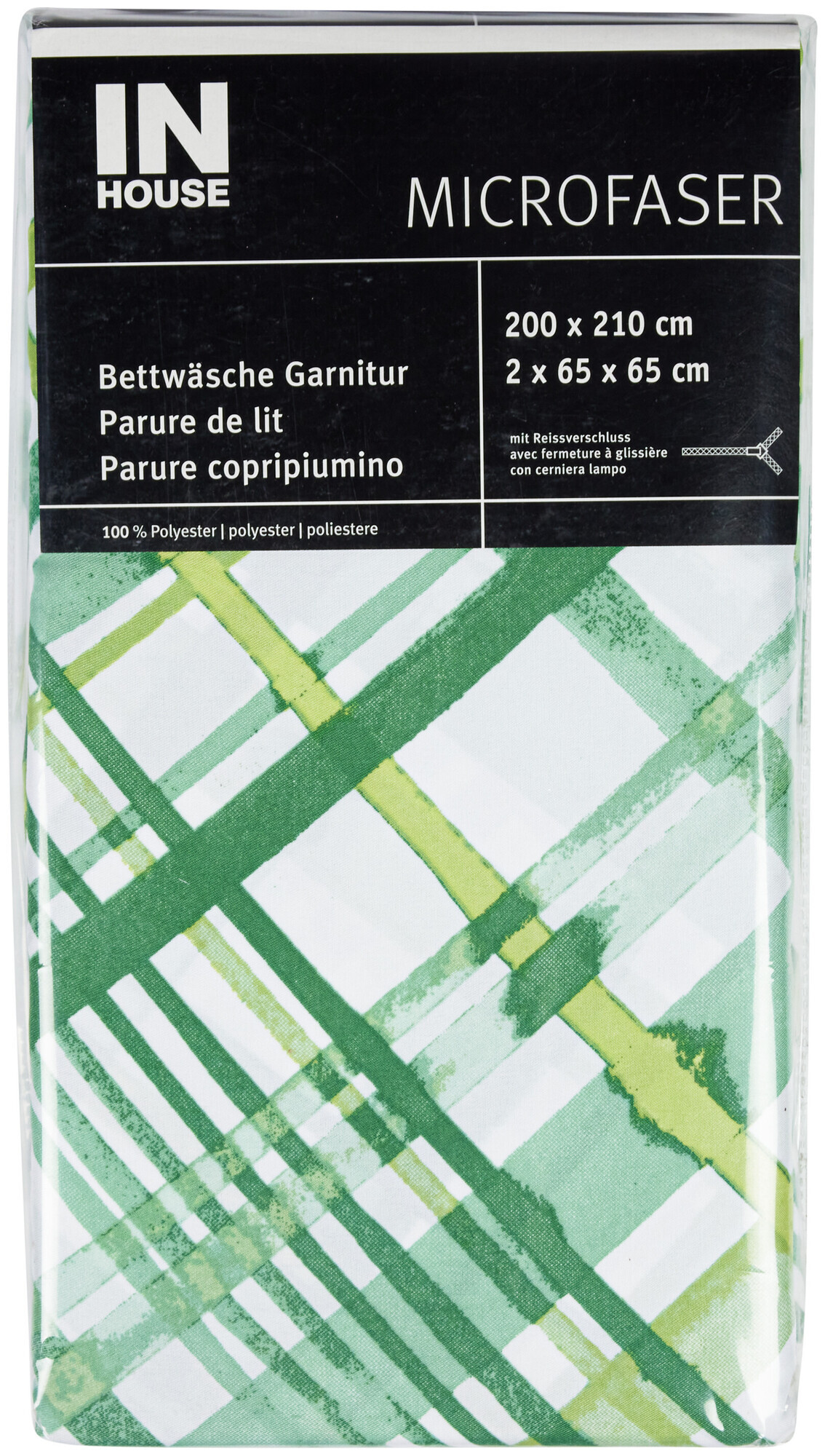 Inhouse IH parure de lit microfibre carreau verte 200x210/2x65x65