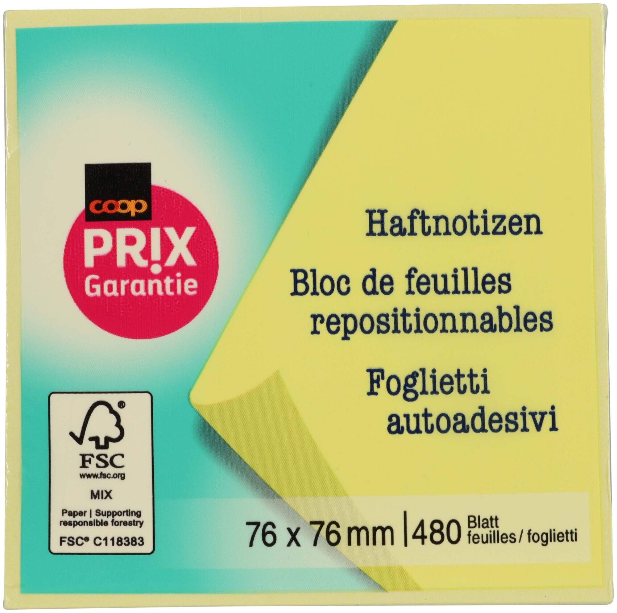 Prix Garantie Haftnotizen 76x76mm gelb 480 Blatt