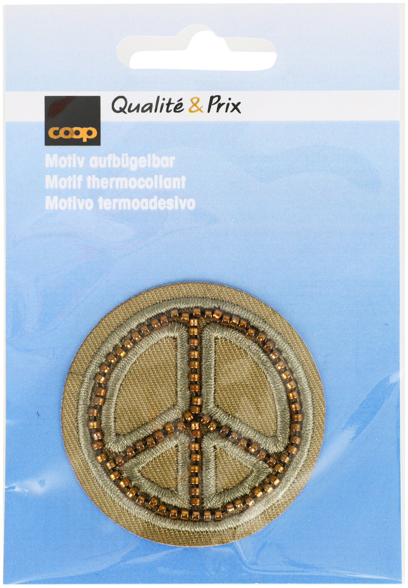 Image of Coop Applikation Peace mit goldenen Perlen