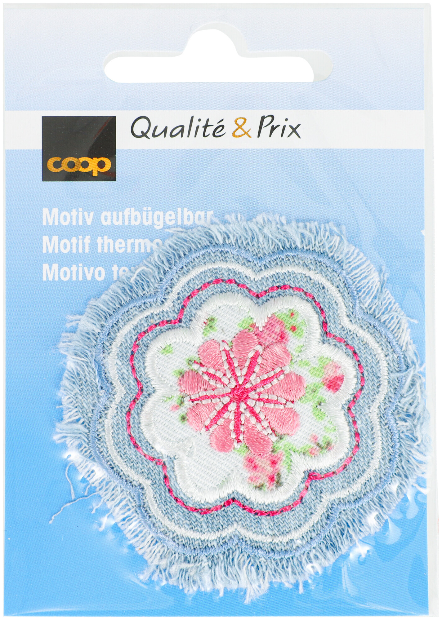 Image of Coop Applikation rosa Blüte Jeans Fransen