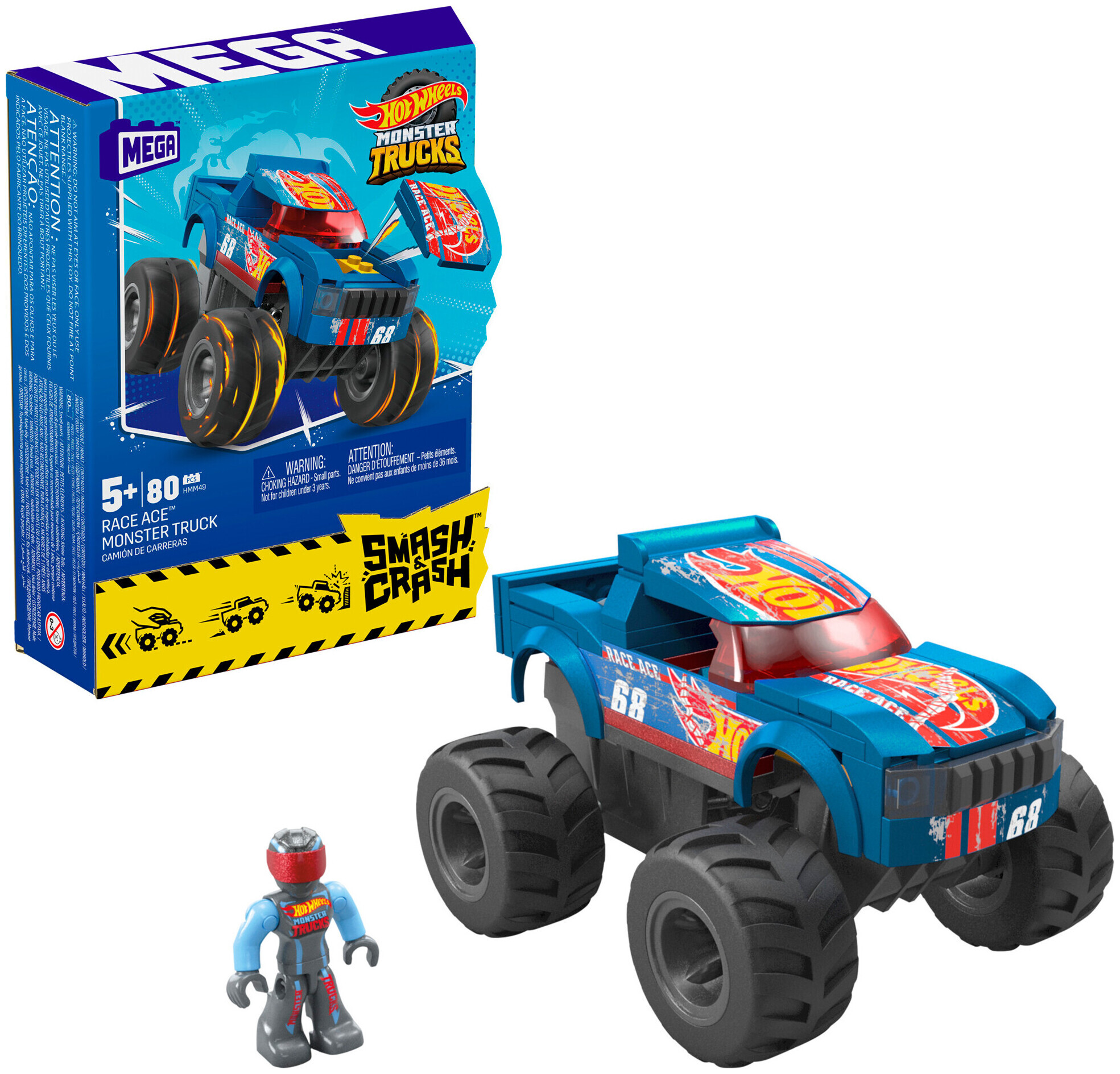 Image of Mega Blocks Mega Hot Wheels Smash-und-Crash Race Ace Monster Truck