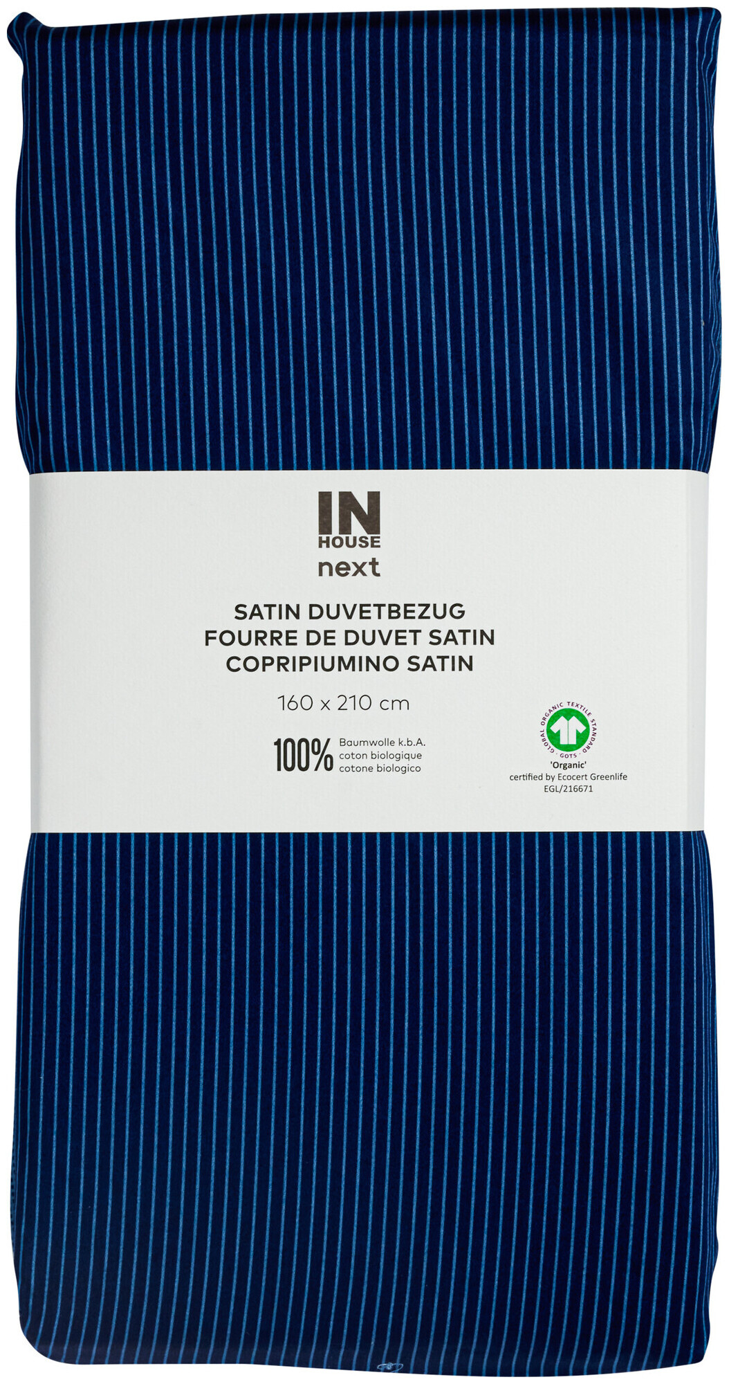 Inhouse Duvet Gots Satin 160x210 Minimo blau