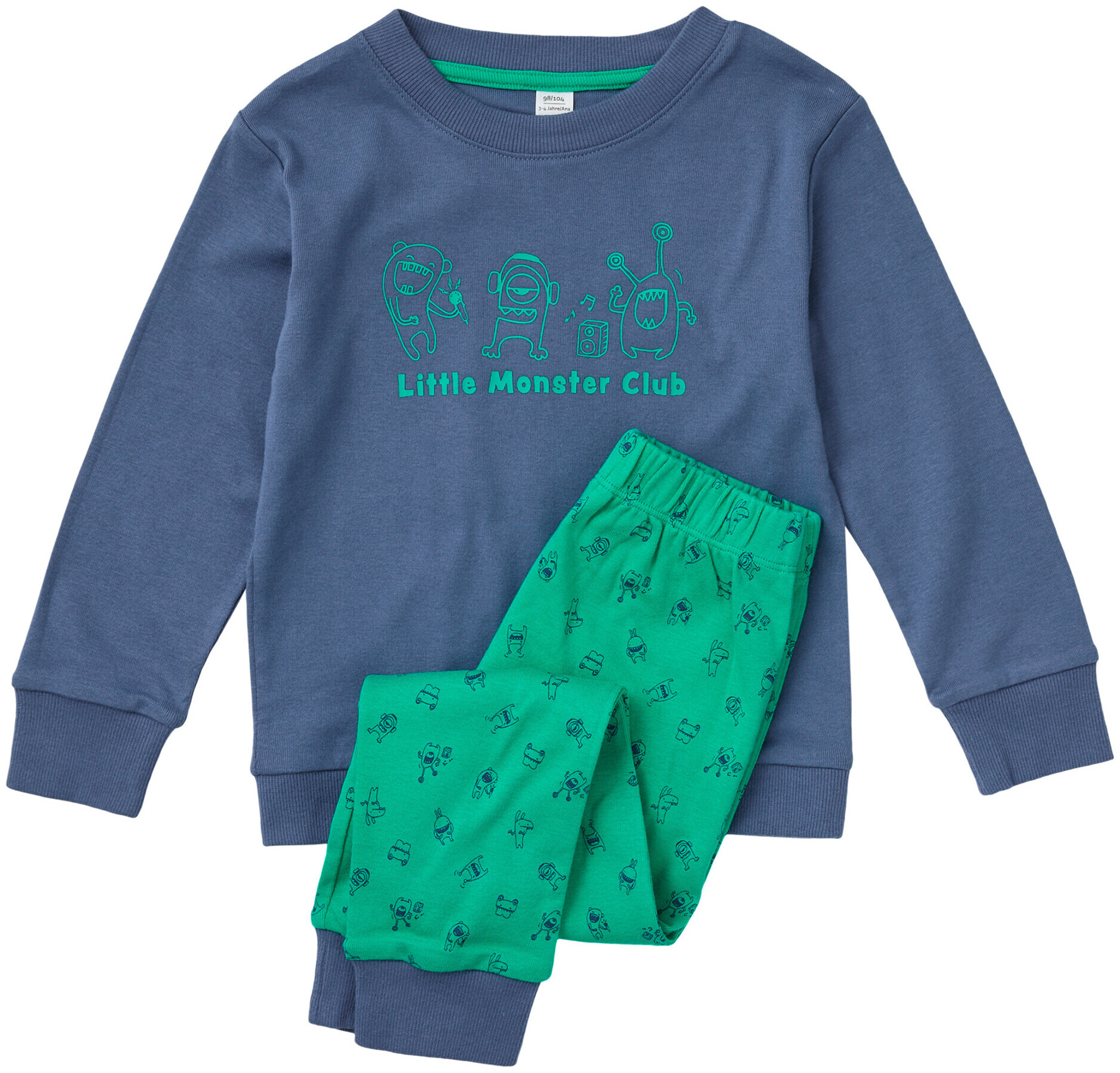 Image of Naturaline Textil Kids Pyjama Monster blau-grün 110/116