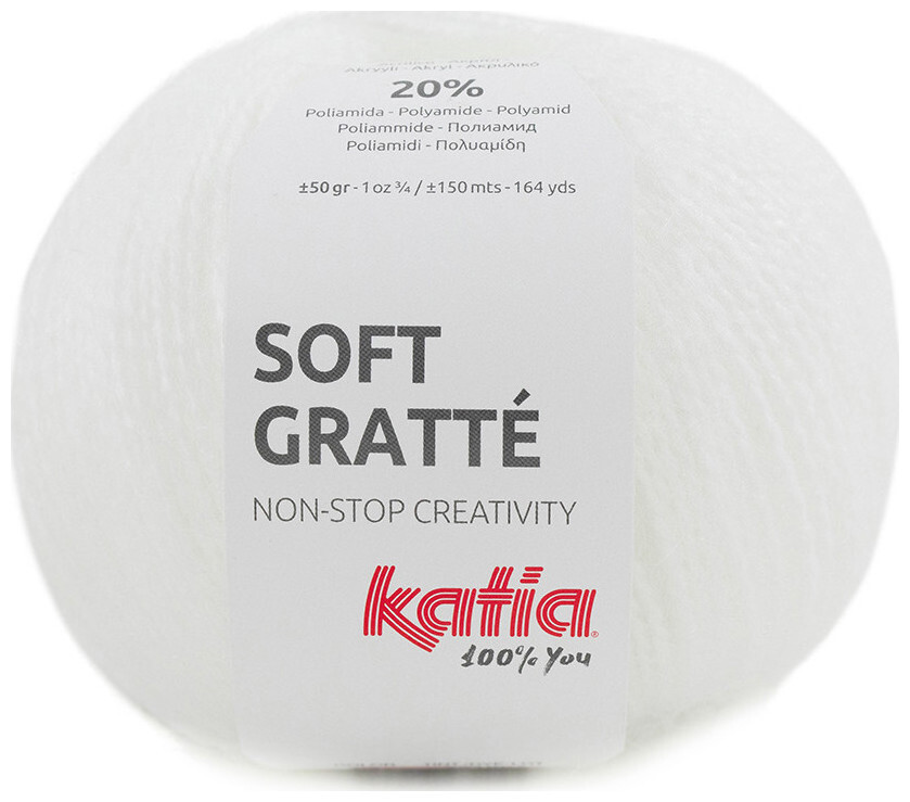 Image of Katia Soft Gratté 60 Handstrickgarn mit Mohair-Effekt für sensible Haut weiss 50g