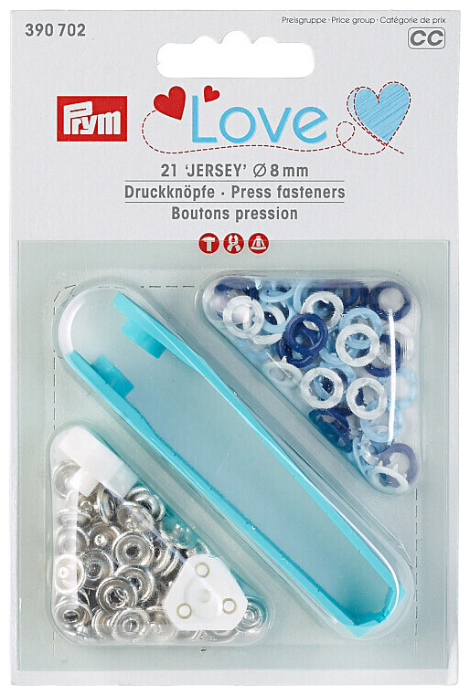 Prym Love Druckknopf Jersey blau weiss & hellblau 8 mm 21 Stk.