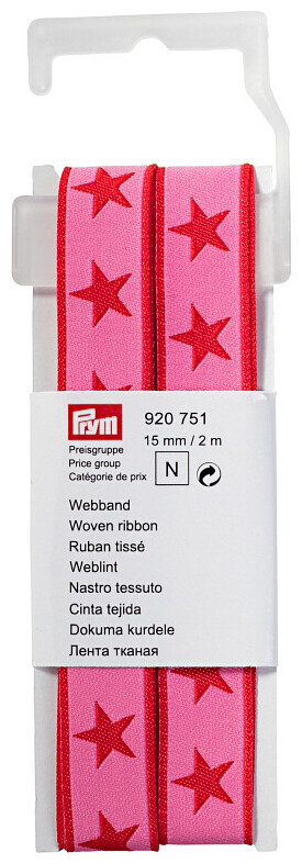 Image of Prym Webband Stern pink rot 15 mm Coupon 2 m mit Haken
