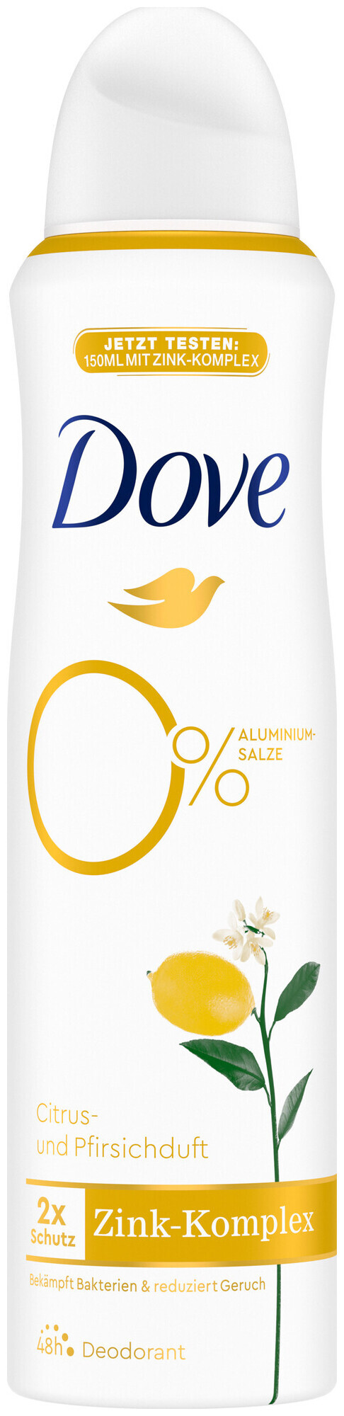 Image of Dove Deo-Spray mit Zink-Komplex Citrus-& Pfirsichduft ohne Aluminiumsalze 150 ml