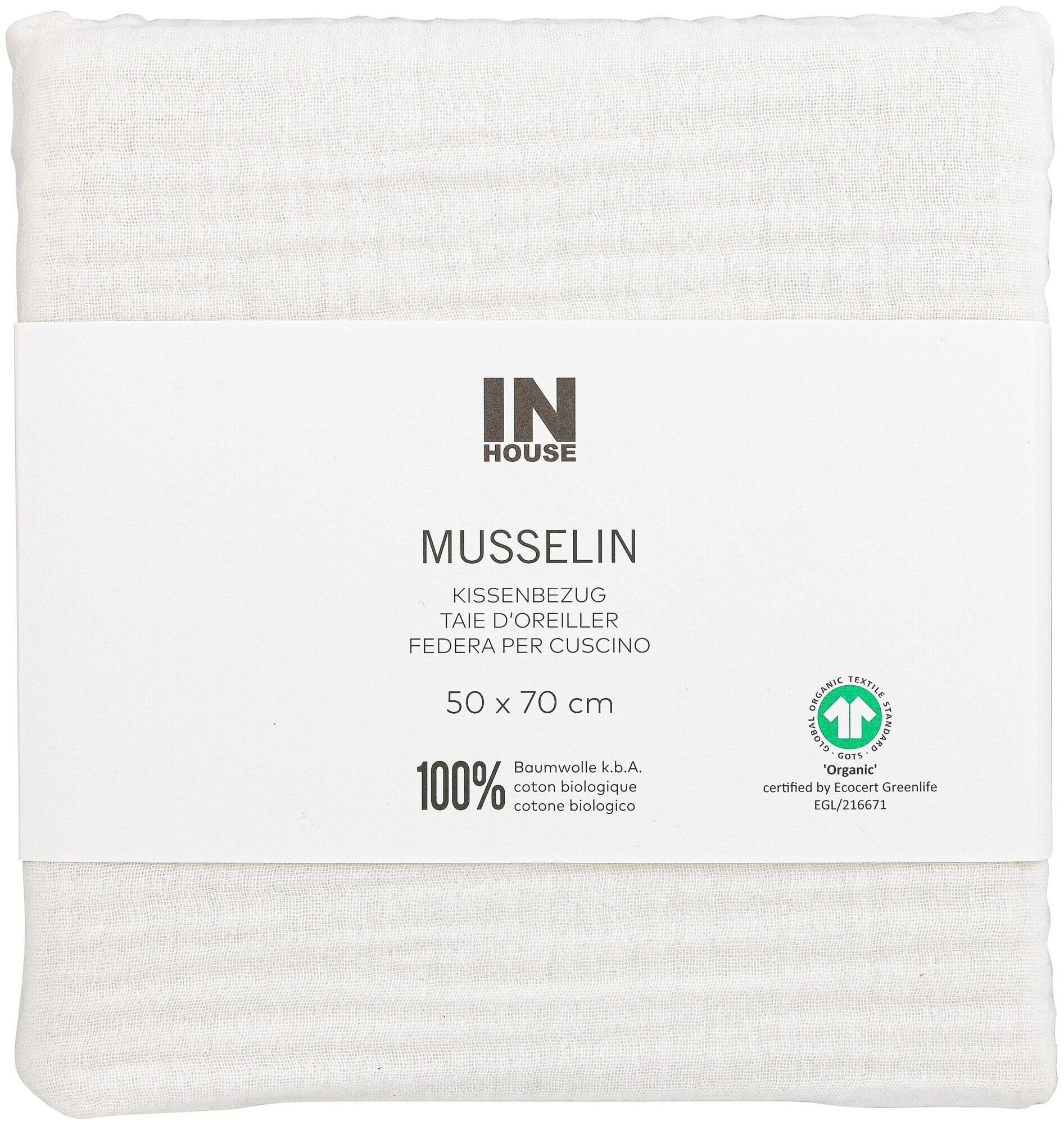 Image of Inhouse Kissen Gots Musseline 50x70 offwhite