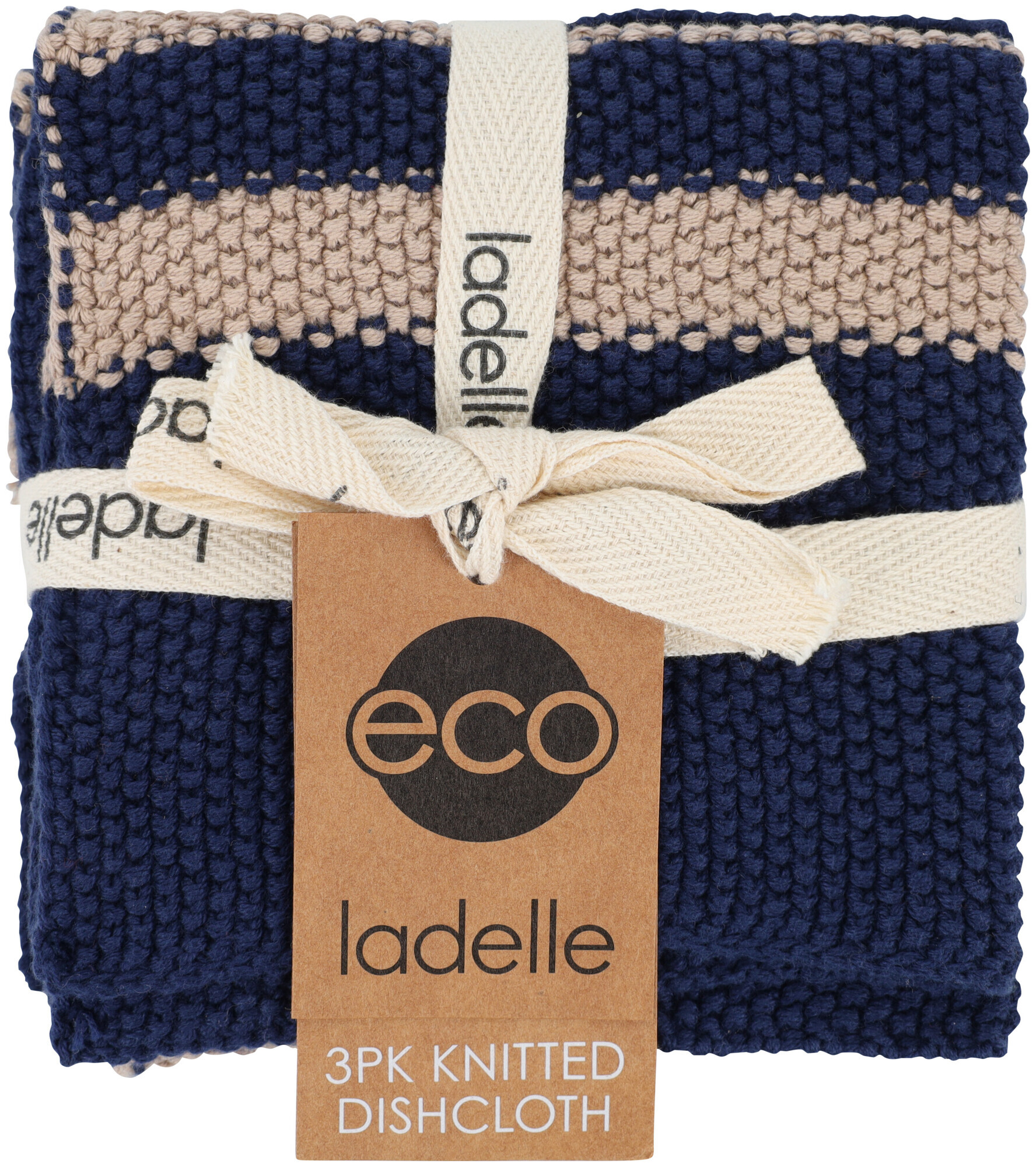 Image of Ladelle Eco Knitted 3-er Pack Spültücher gestrickt indigoblau 27x27cm