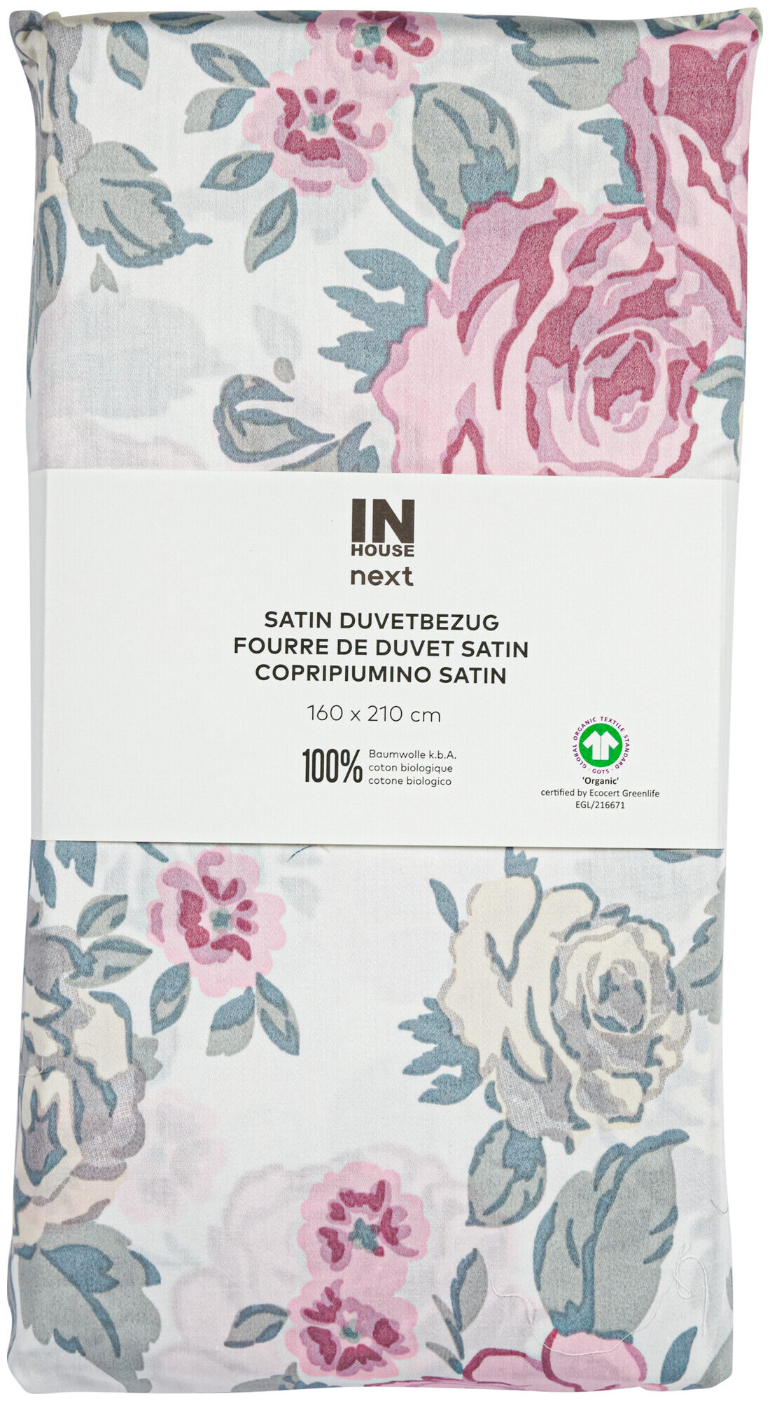 Image of Inhouse Duvet Gots Satin 160x210 Rosen weiss