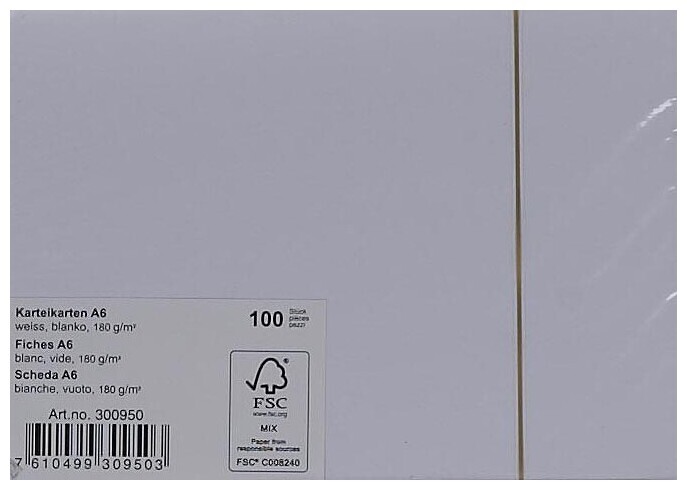 Image of Karteikarten A6 blanko weiss 180g 100Blatt