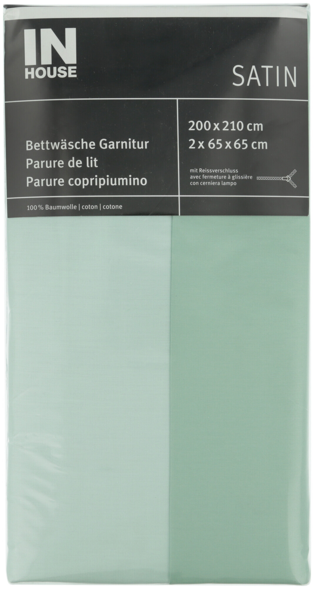 Image of Inhouse IH Bettwäschegarnitur Satin uni grün 200x210/2x65x65